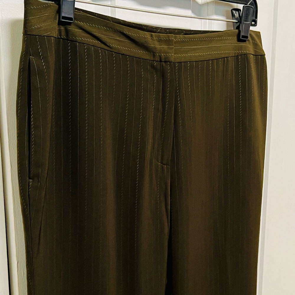 Vintage Kasper Dark Moss Greenish Brown Pinstripe Lined Dress Pants Size 8